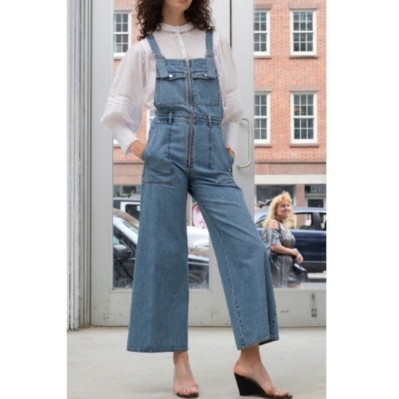 Sea‎ New York Deja Denim Overalls Women’s Size 2 Wide Leg Flared Cropped Cotton - Picture 1 of 10